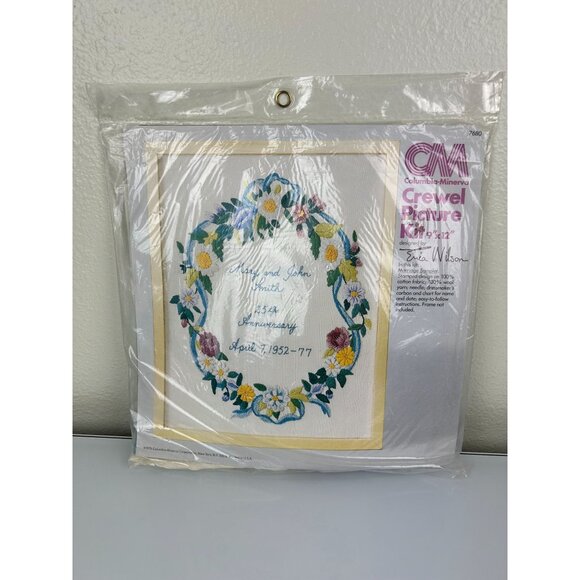 Vintage Columbia Minerva Crewel Craft Kit Marriage Sampler 1976 Floral - Picture 3 of 13
